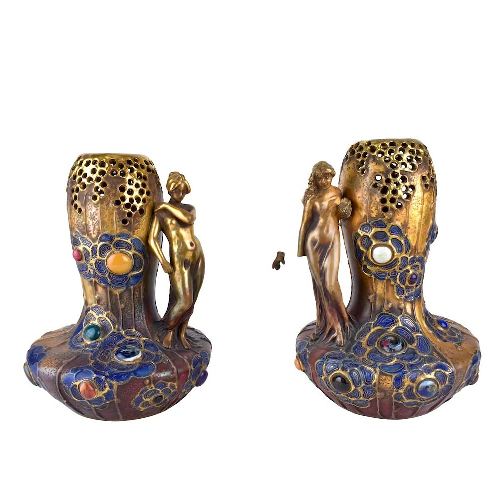 Appraisal: Pair of Art Nouveau Amphora Figural Vases Paul Dachsel German