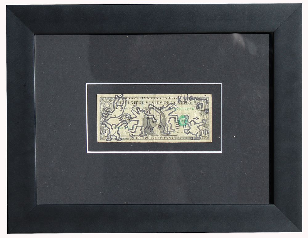 Appraisal: Haring Ink Marker on Dollar Bill Signed K Haring Ink