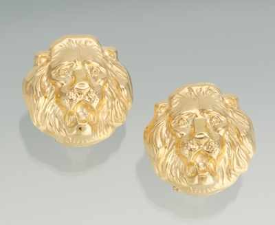 Appraisal: A Pair of Gold Lion Head Earrings k yellow gold