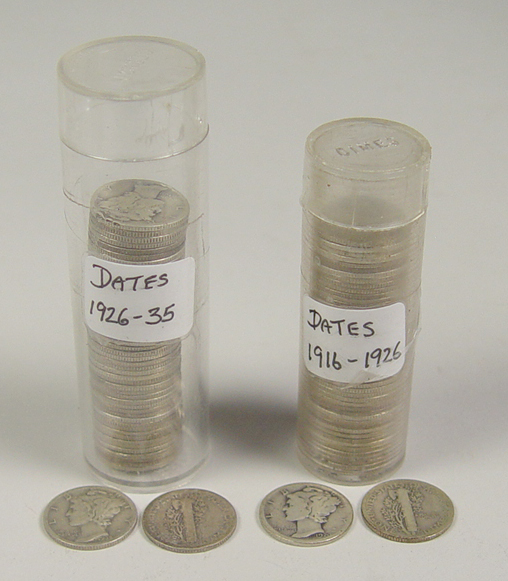 Appraisal: Two Rolls Coins of Early Date Mercury Dimes Dates range