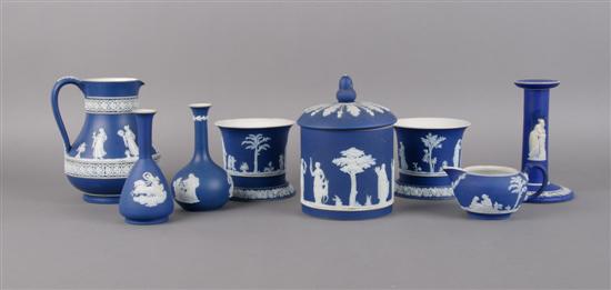 Appraisal: A Group of Seven Dark Blue English Jasperware Articles Wedgwood