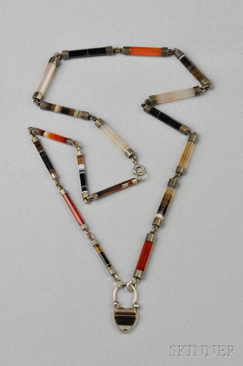 Appraisal: Scottish Agate Chain composed of agate batons with heart-shape agate