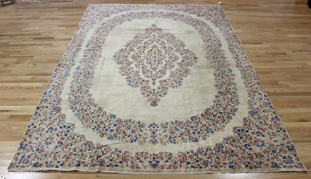 Appraisal: Antique and finely Hand Woven Kerman Carpet Nice pile with