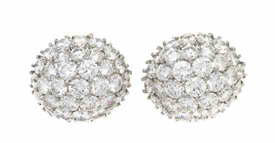 Appraisal: A Pair of Platinum and Diamond Pav Earclips Hammerman Brothers