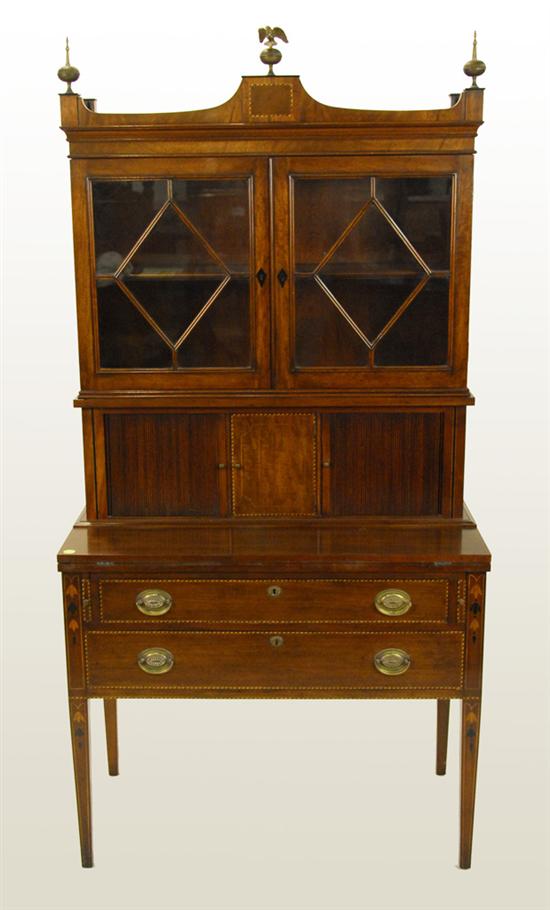 Appraisal: FEDERAL STYLE MAHOGANY INLAID SECRETARY BOOKCASE Old Colony Furniture Co