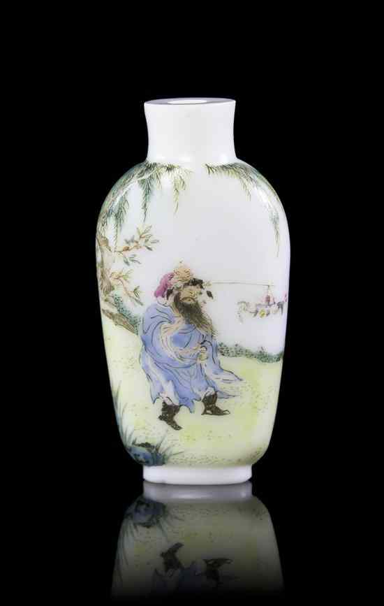 Appraisal: An Enameled Glass Snuff Bottle of compressed tapering form the