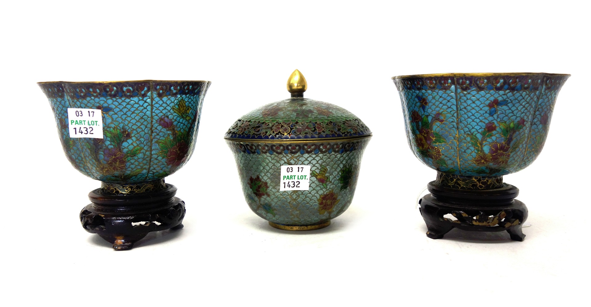 Appraisal: A pair of Chinese plique-a-jour lobed cups worked with panels