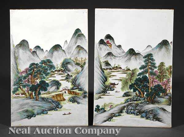 Appraisal: Two Antique Chinese Famille Rose Porcelain Scenic Panels probably th