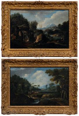 Appraisal: Two th century French School paintings landscapes with The Nativity