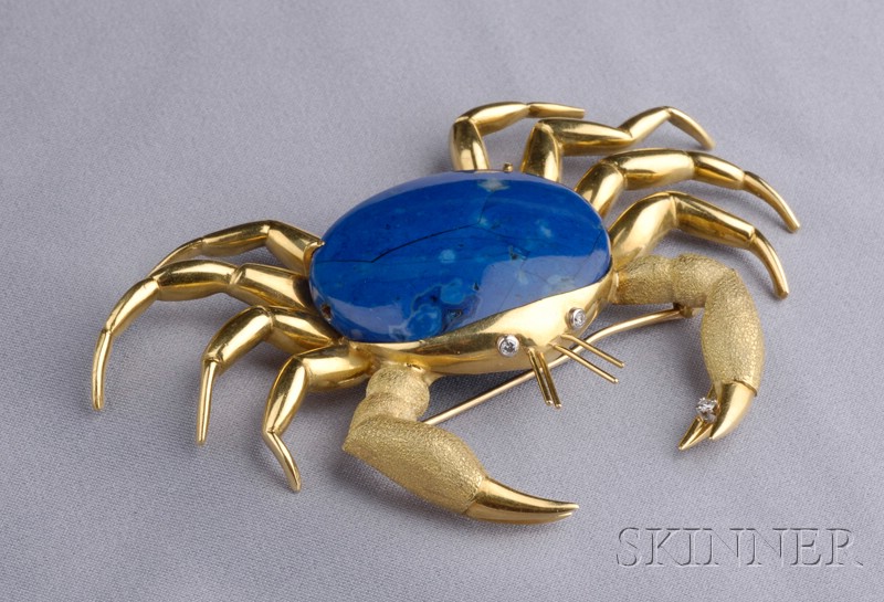 Appraisal: kt Gold Hardstone and Diamond Crab Brooch Charles Vaillant c