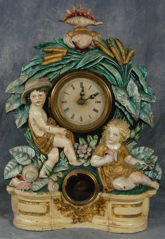 Appraisal: Nicholas Muller cast metal Shephard and Children shelf clock Seth