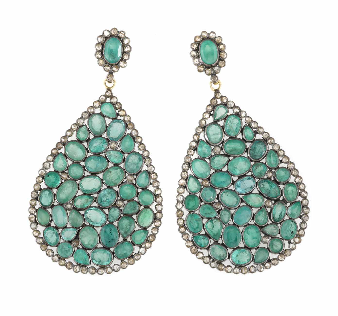 Appraisal: A pair of emerald and diamond pendant earrings estimated total