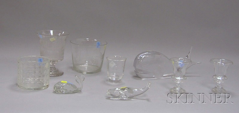 Appraisal: Nine Assorted Colorless Glass Table and Figural Items a Steuben