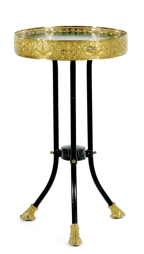 Appraisal: Brass and iron occasional table round painted wood top with