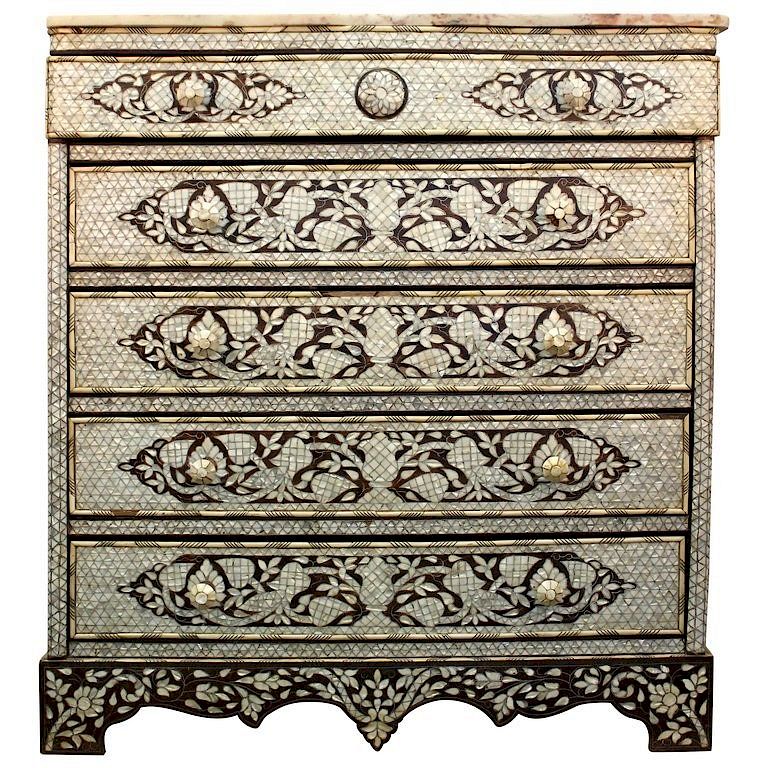 Appraisal: Syrian Commode w Mother of Pearl Inlay Antique Antique Syrian