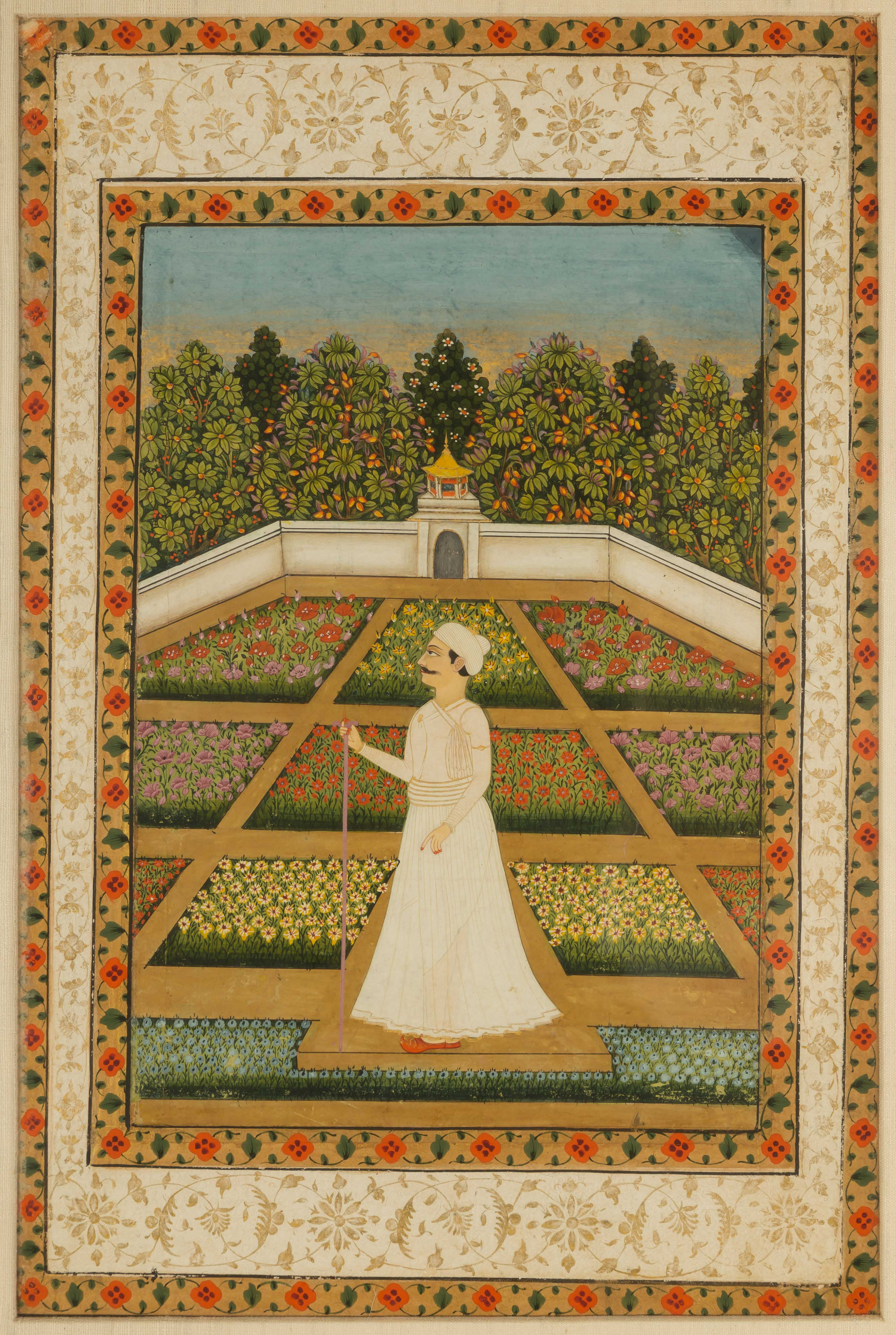 Appraisal: BIKANER SCHOOL INDIAN MINIATURE MAN IN GARDEN Early th century