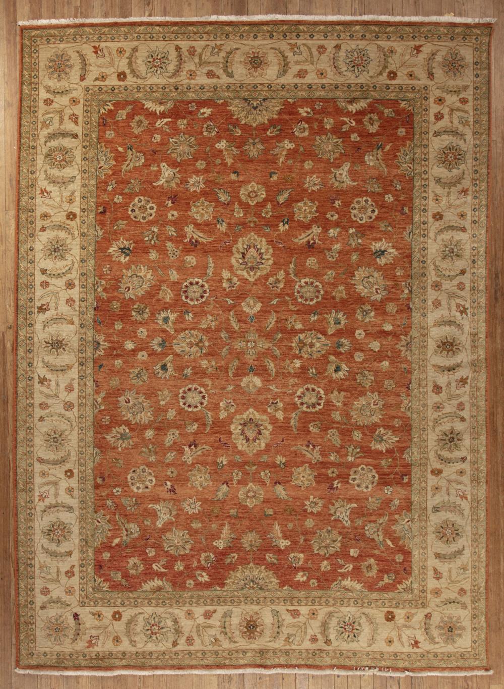 Appraisal: Contemporary Indian Wool Carpet burnt orange ground overall foliate design