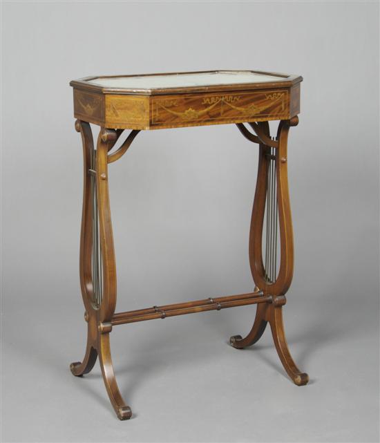 Appraisal: A Regency Style Marquetry Vitrine Table Height x width x