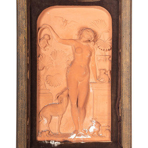 Appraisal: A Framed Terra Cotta Figural Relief Plaque depicting a female