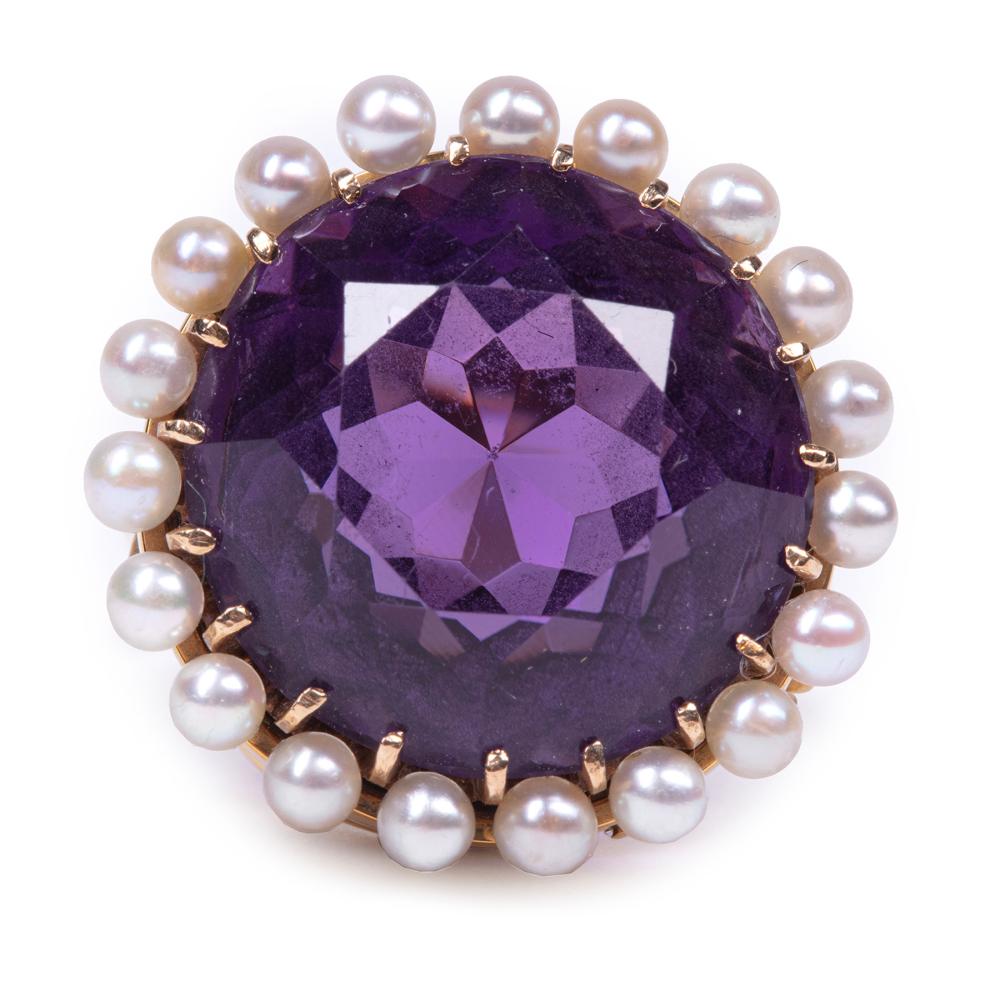 Appraisal: KT YELLOW GOLD AMETHYST AND PEARL RING kt Yellow Gold