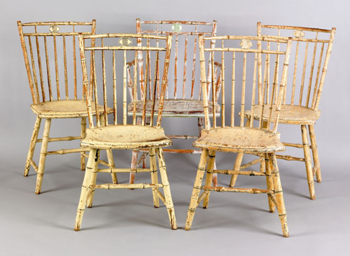 Appraisal: Set of Philadelphia birdcage windsor chairs ca initialed by the