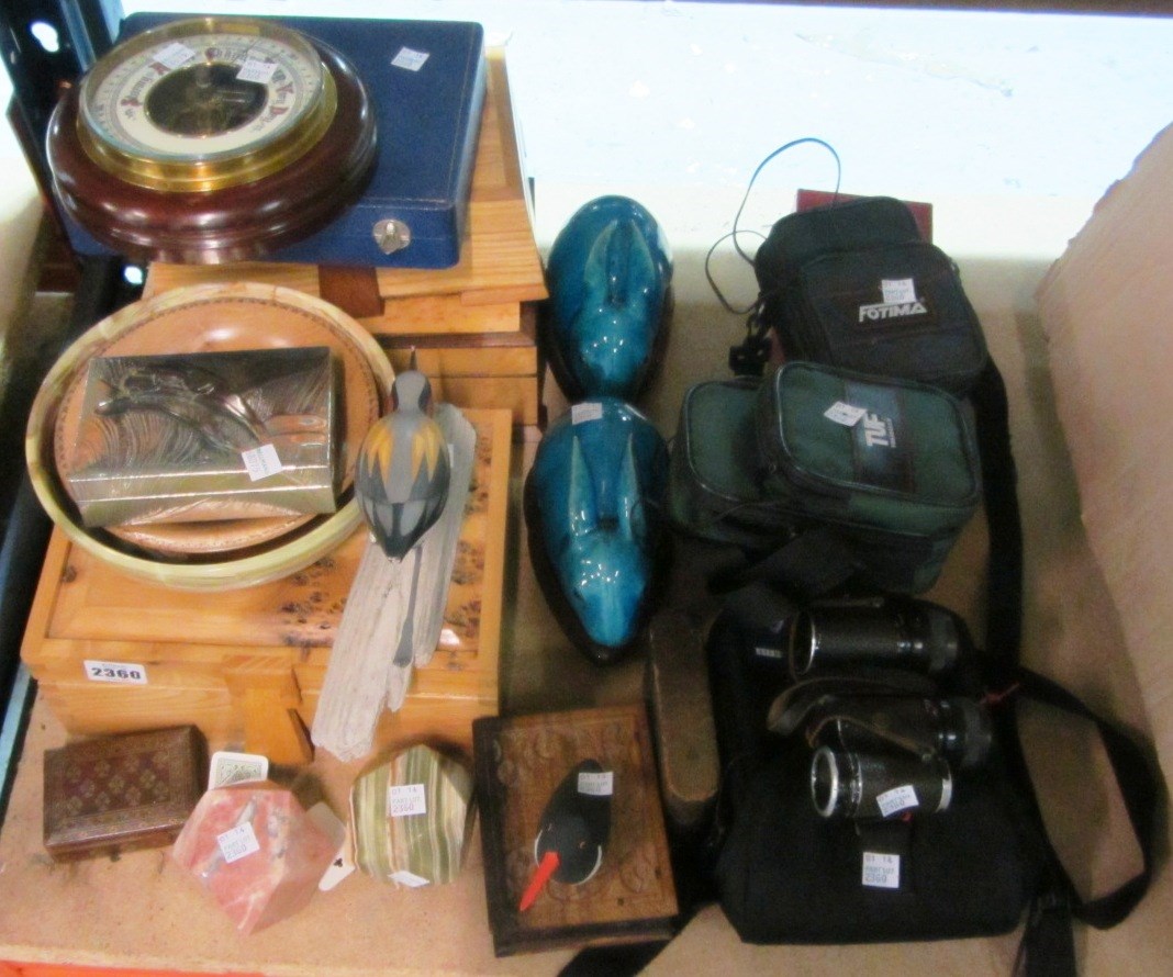 Appraisal: A quantity of collectables including binoculars wooden boxes barometers and