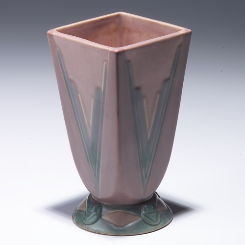 Appraisal: ROSEVILLE Futura four-sided vase - with green chevron design on