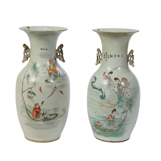 Appraisal: Pair of Large Chinese Porcelain Baluster Vases th c the