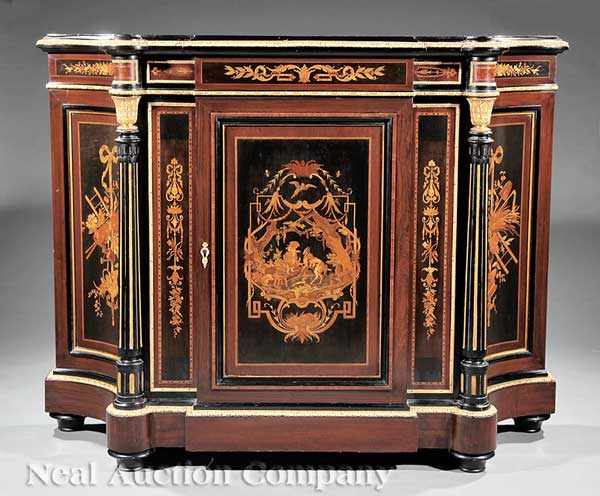 Appraisal: An American Renaissance Ebonized Inlaid and Bronze-Mounted Rosewood Parlor Cabinet