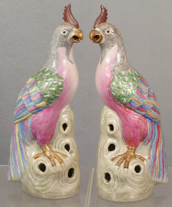 Appraisal: Chinese export porcelain Famille Rose pair of parrots h c