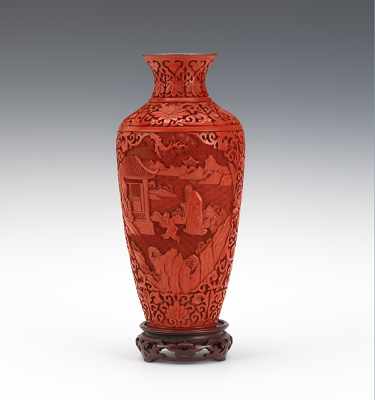 Appraisal: A Chinese Carved Cinnabar Vase th Century With deep relief