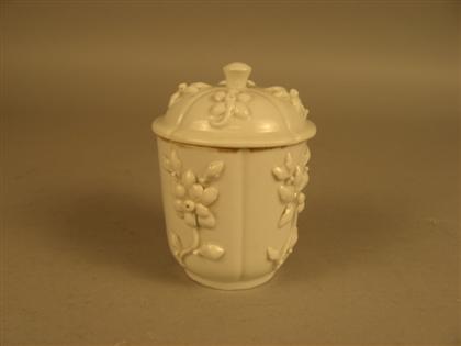 Appraisal: Blanc de chine porcelain covered cup In the St Cloud