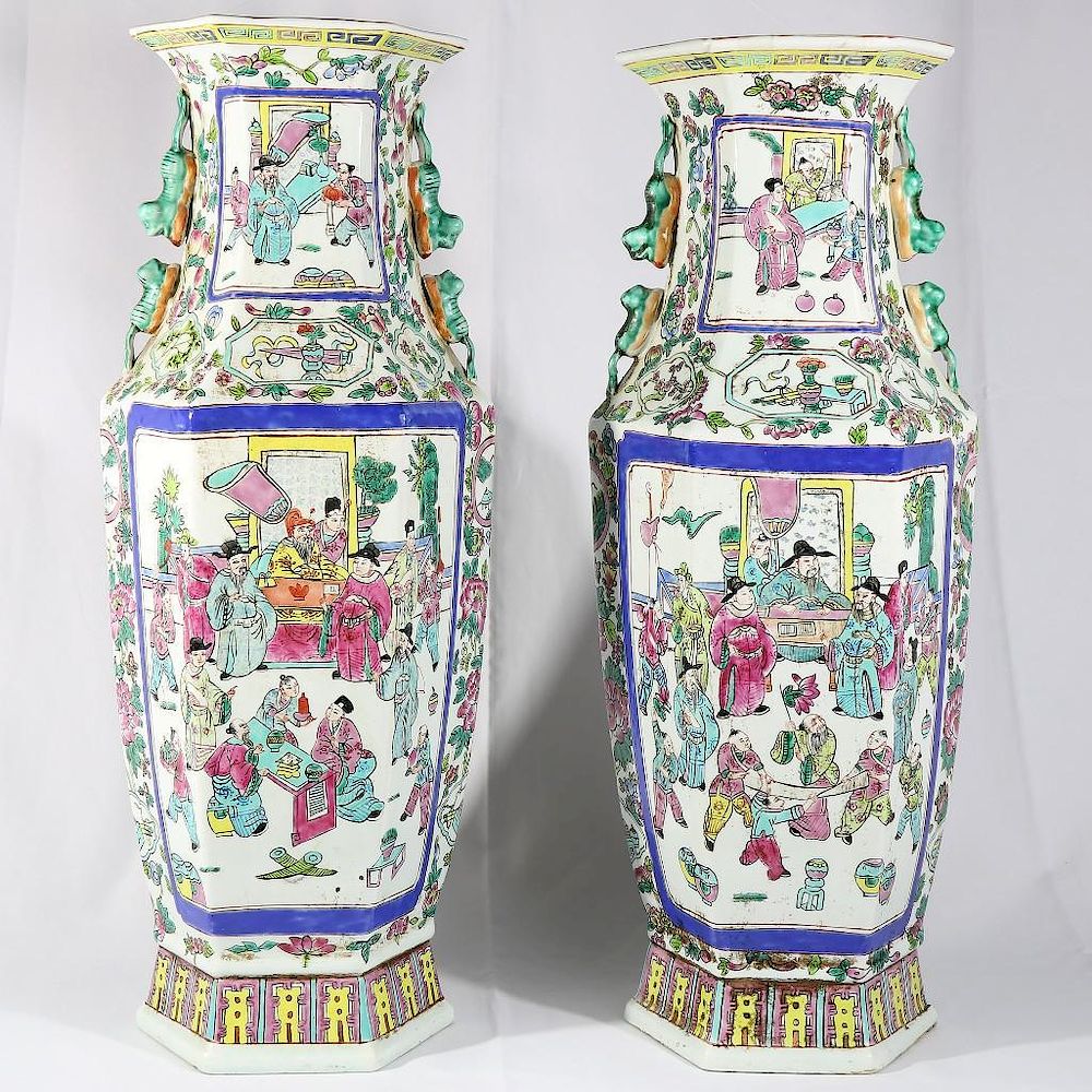 Appraisal: Pair of Porcelain Oriental Octagonal Vases Porcelain oriental octagonal vases