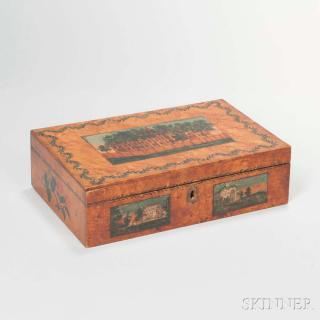 Appraisal: Paint-decorated Bird's-eye Maple Box Amelia Spooner Philadelphia rectangular blind dovetail