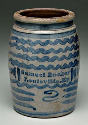 Appraisal: Booker Kentucky two gallon jar salt glazed stoneware extensive cobalt