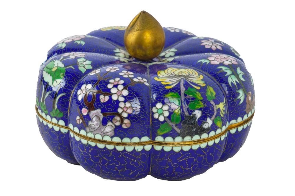 Appraisal: CHINESE CLOISONNE GOURD BOXCondition surface scratches and gilt fading throughout