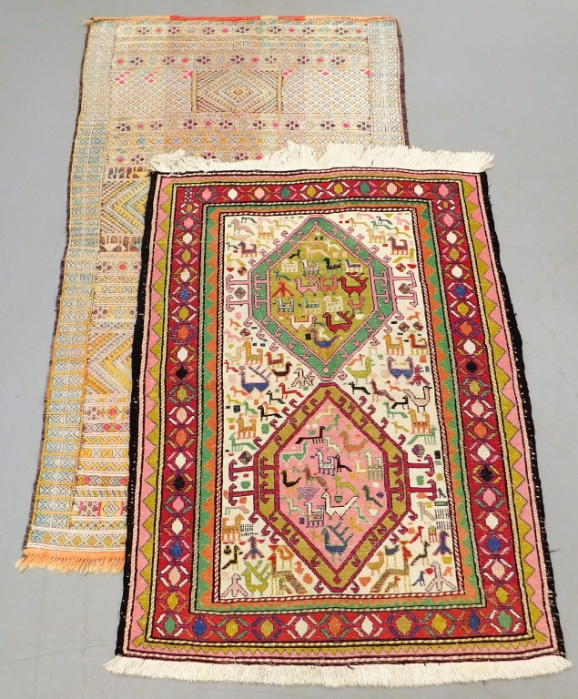 Appraisal: TURKISH GEOMETRIC AND FIGURAL FLAT WEAVE RUGS Turkey th CenturyIncludes