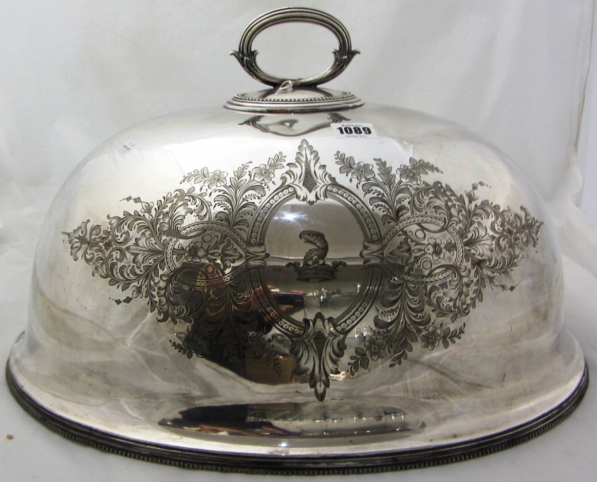 Appraisal: Plated wares comprising a large oval meat dome with engraved