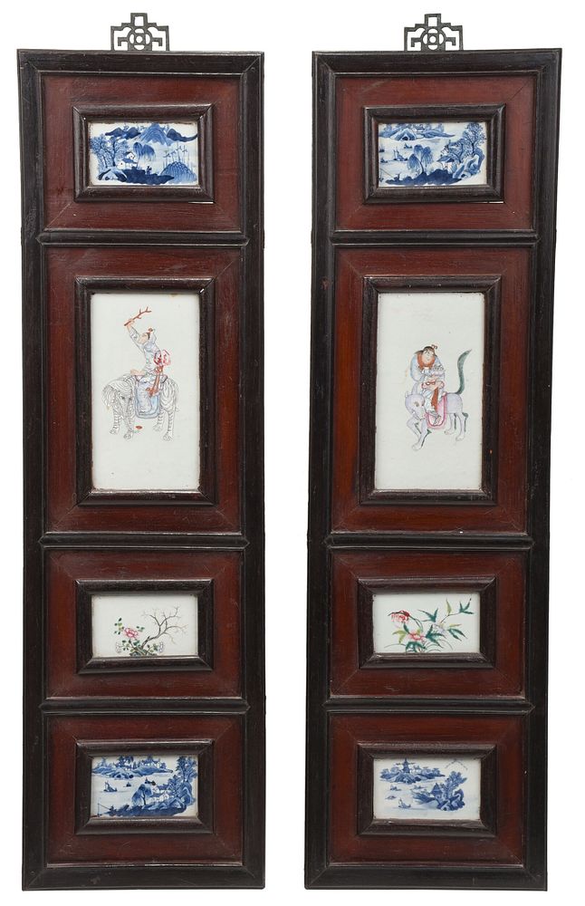 Appraisal: Pair of Eight Framed Chinese Porcelain Plaques two wood panels