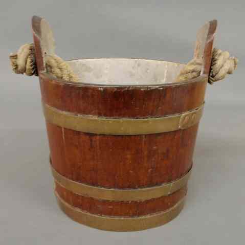 Appraisal: Early oak bucket th c with brass banding and heavy