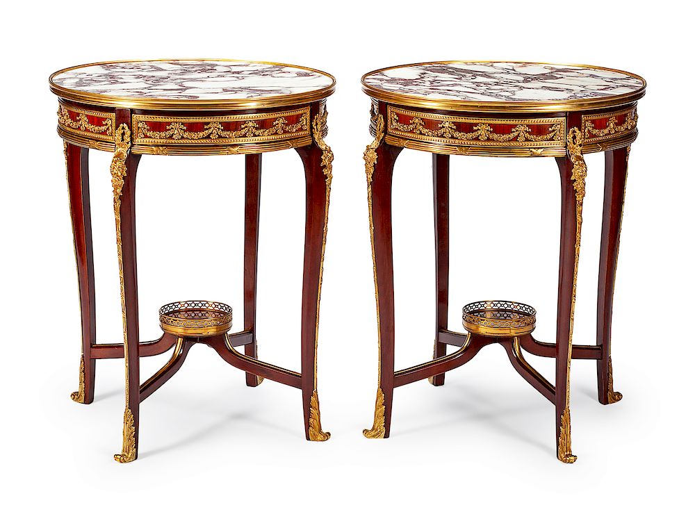 Appraisal: A Pair of Louis XV Style Gilt-Bronze and Marble Gueridons