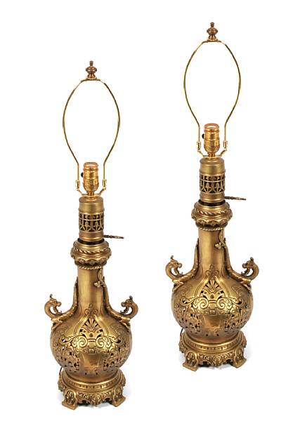 Appraisal: A pair of Japanesque style gilt metal table lamps height