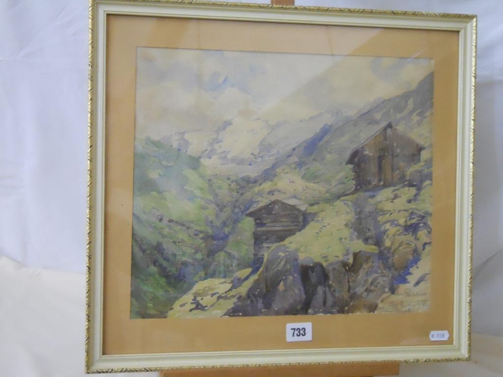 Appraisal: A mid- th century watercolour of an Alpine scene with