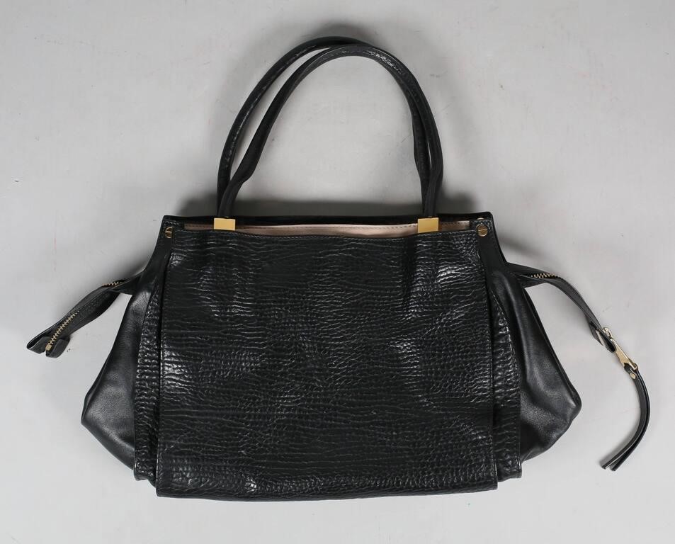 Appraisal: Chlo top handle black leather bag gold tone hardware rolled