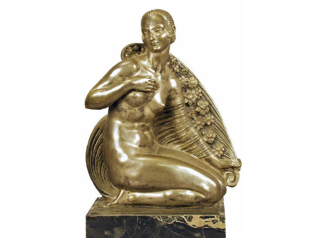 Appraisal: Nicely accomplished bronze Art Deco nude on marble base original