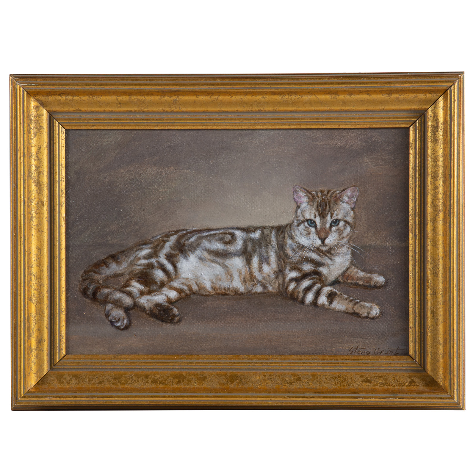 Appraisal: STERE GRANT LOUNGING CAT OIL ON BOARD Romanian American th