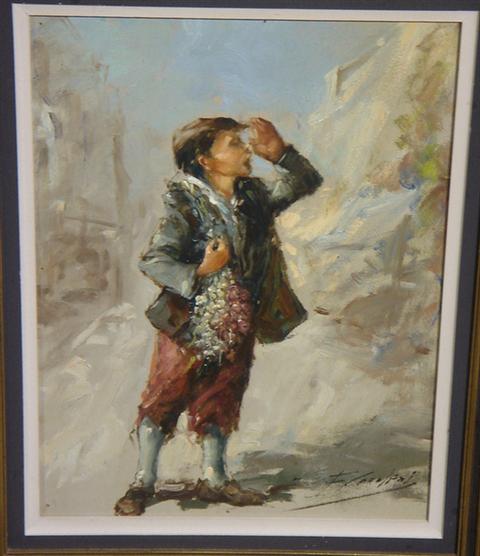 Appraisal: F Carelini oil on panel young boy in the street