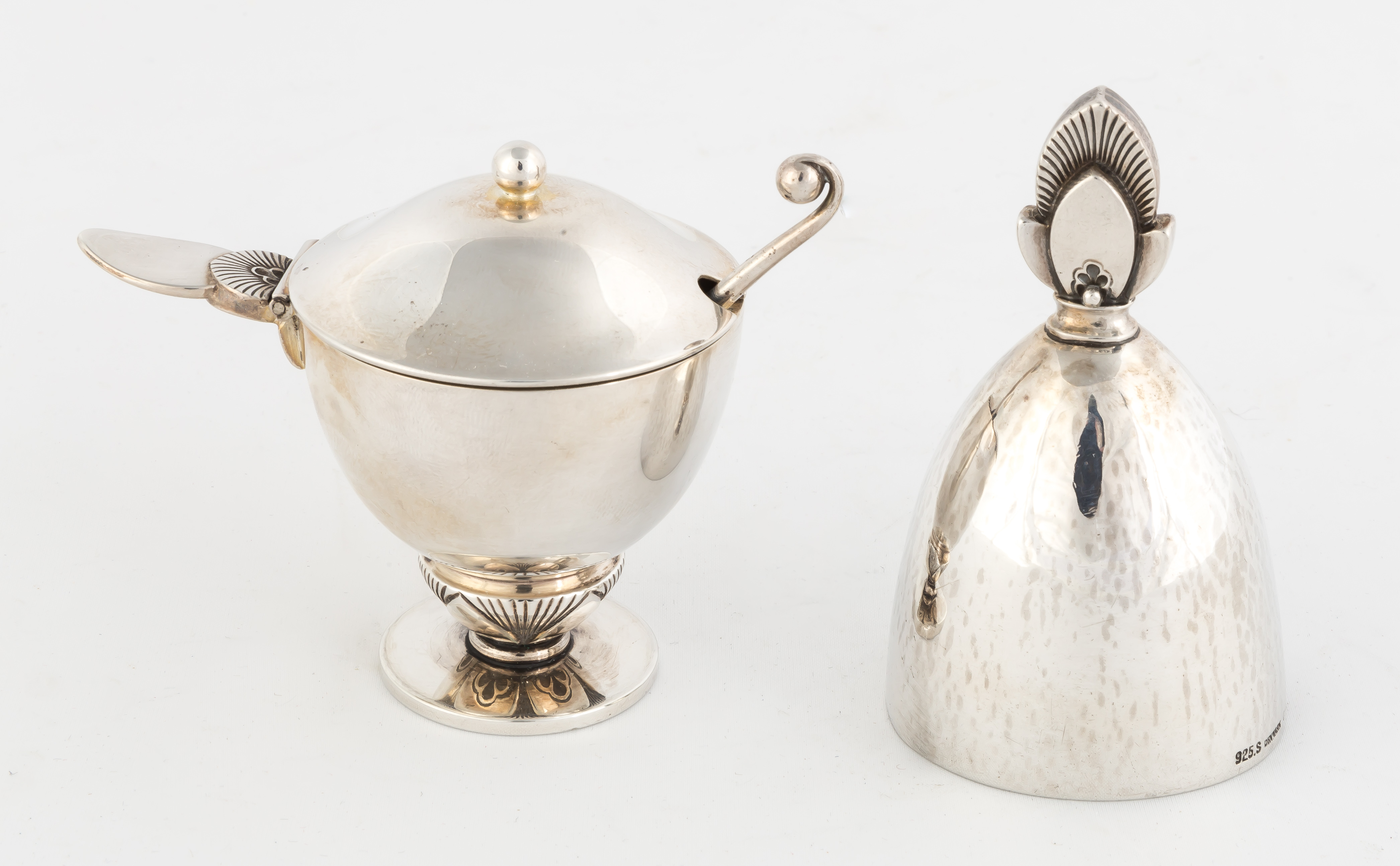 Appraisal: Georg Jensen Sterling Silver Cactus Mustard Pot and Bell Mustard