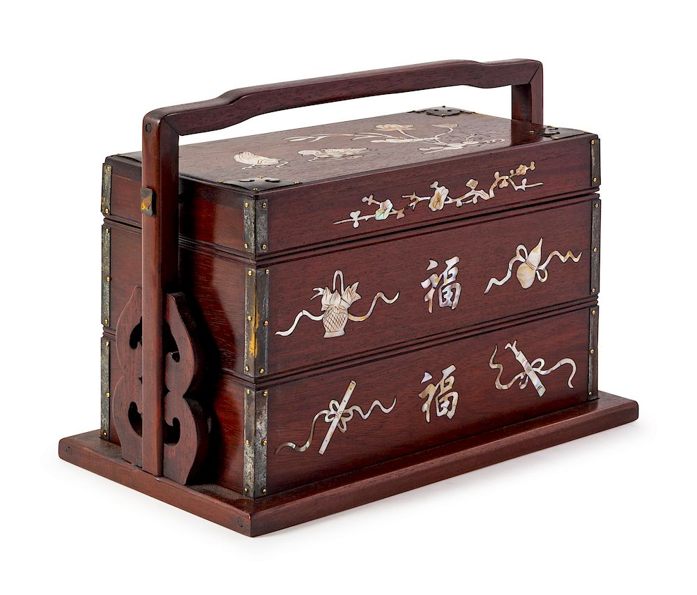 Appraisal: A Chinese Mother-of-Pearl Hardwood Picnic Box Height in cm A