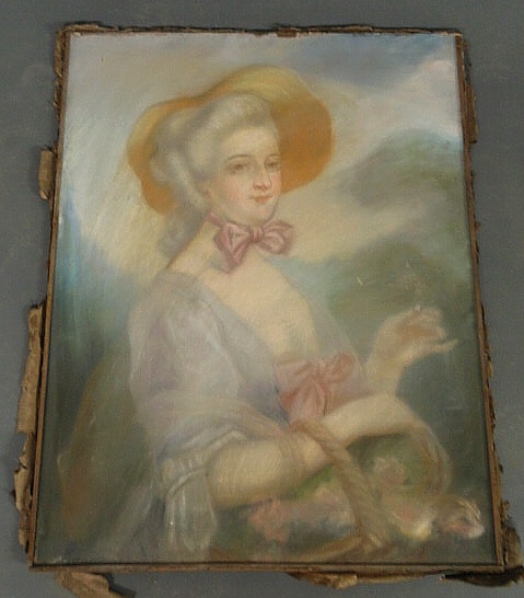 Appraisal: Pastel portrait of a woman with a basket of flowers